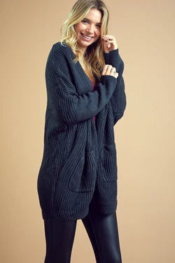 Charcoal Dolman Sleeve Knit Sweater Cardigan