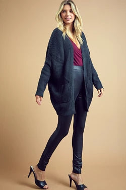 Charcoal Dolman Sleeve Knit Sweater Cardigan