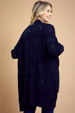 Wavy Twist Knit Sweater Cardigan