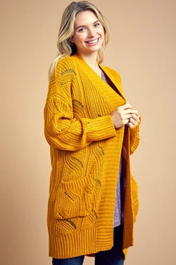 Wavy Twist Knit Sweater Cardigan