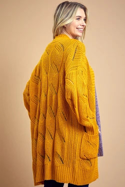 Wavy Twist Knit Sweater Cardigan