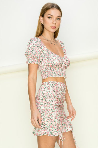 In Bloom Floral Crop Top And Ruched Skirt Set