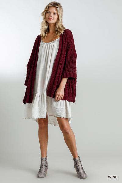 Fine as Wine Cable Knit Chenille Cardigan