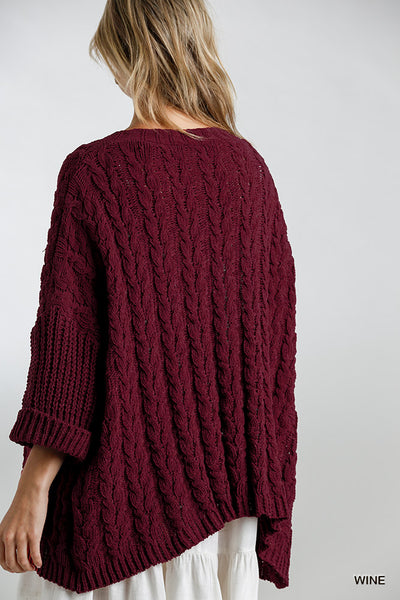 Fine as Wine Cable Knit Chenille Cardigan