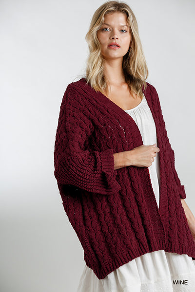 Fine as Wine Cable Knit Chenille Cardigan