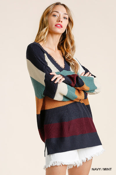 Color Block V-Neck Sweater