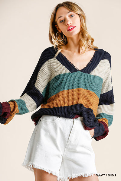 Color Block V-Neck Sweater