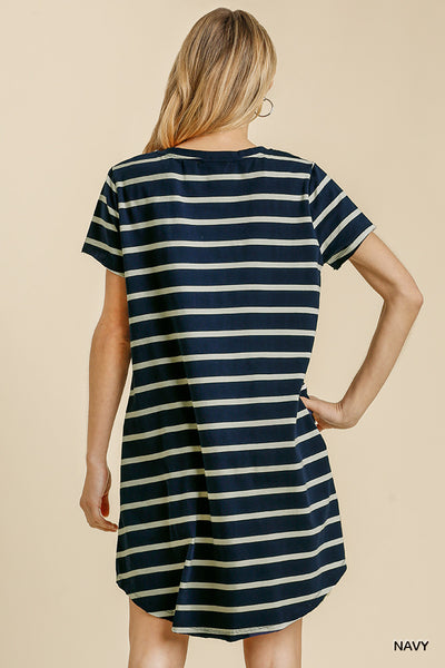 Navy Striped Dress with Pockets