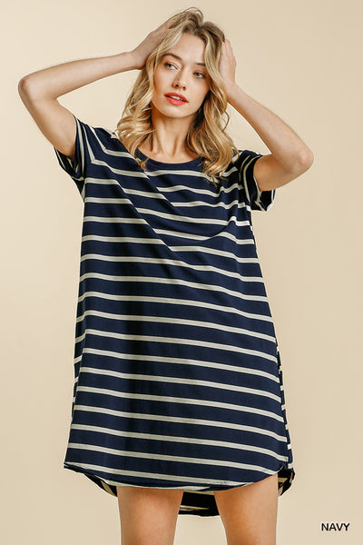 Navy Striped Dress with Pockets