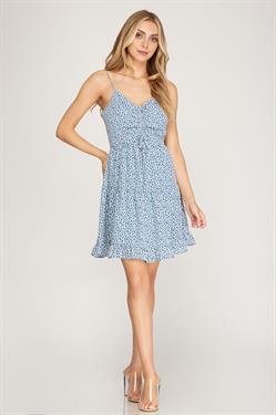 Woven Print Cami Ruched Tiered Dress In Slate