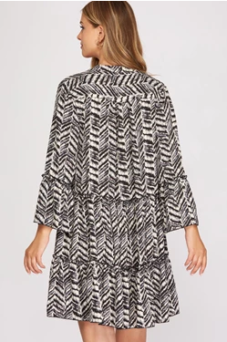 Perfect in Patterns 3/4 Sleeve Tiered Blouse Dress