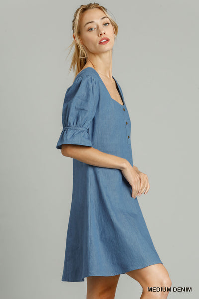 Puff Sleeve Denim Dress
