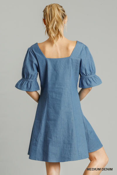 Puff Sleeve Denim Dress