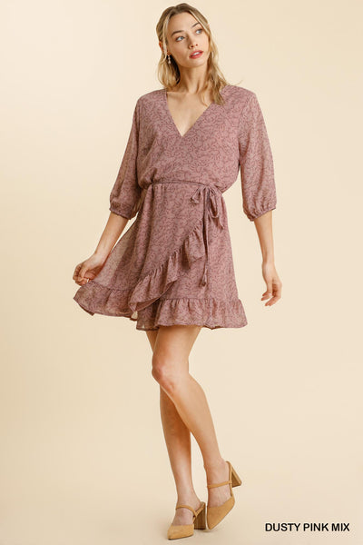 Dusty Pink Floral Wrap Dress