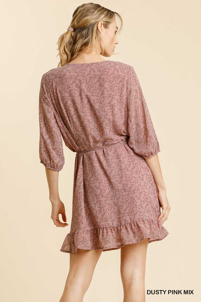 Dusty Pink Floral Wrap Dress