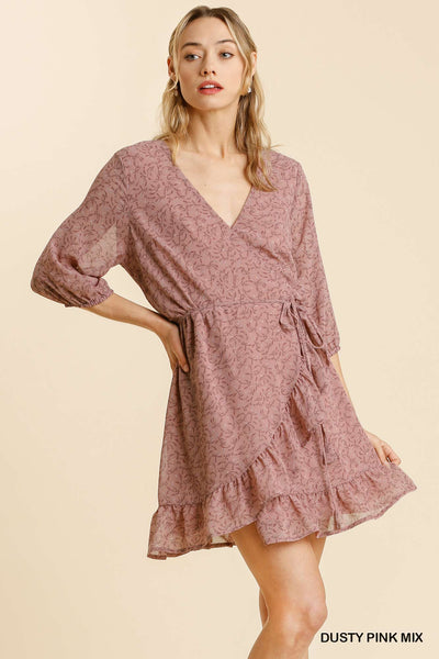 Dusty Pink Floral Wrap Dress