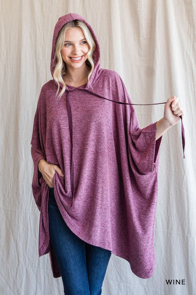 Hacci Hooded Poncho Top - Wine