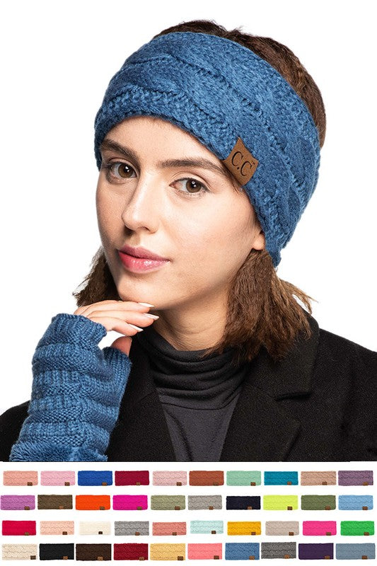 CC Fuzzy Lined Cable Knit Headband - Main Image