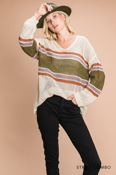 Stripe Color Block Sheer Sweater