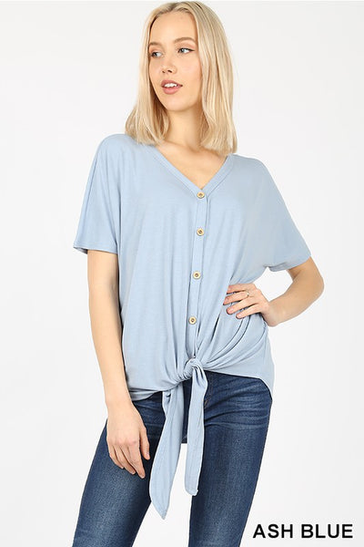 Short Sleeve Button Down Tie Front Top