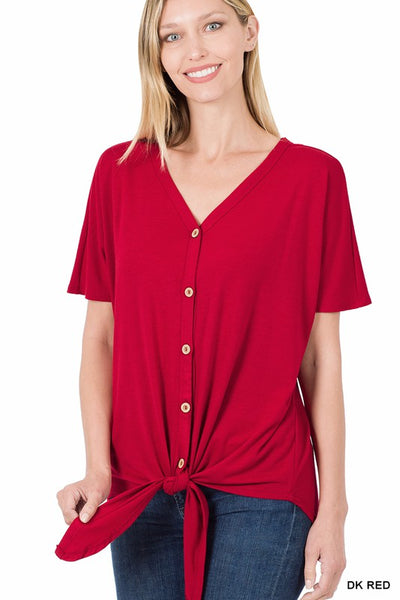 Short Sleeve Button Down Tie Front Top