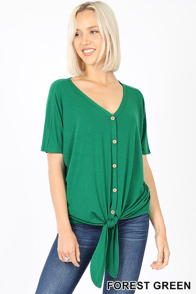 Short Sleeve Button Down Tie Front Top