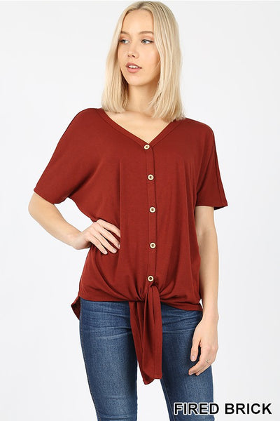 Short Sleeve Button Down Tie Front Top