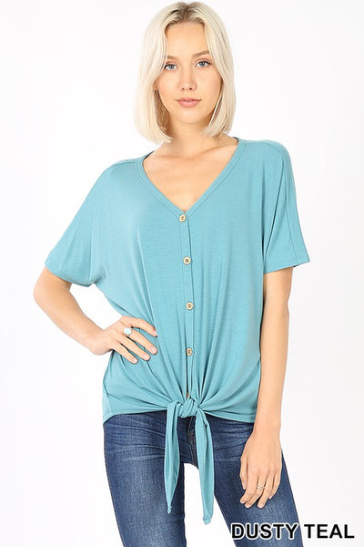 Short Sleeve Button Down Tie Front Top