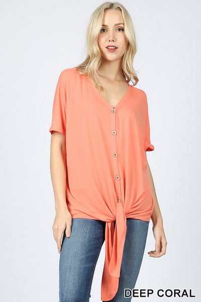Short Sleeve Button Down Tie Front Top