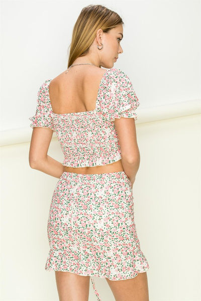 In Bloom Floral Crop Top And Ruched Skirt Set