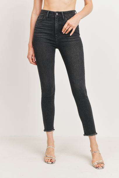 Black frayed bottom skinny jeans hotsell