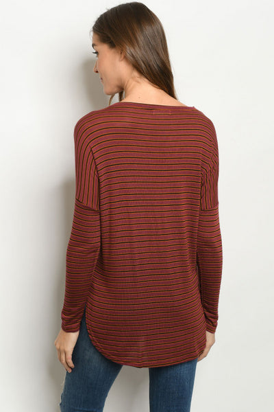 Burgundy Striped Top Back View