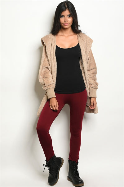 Wine Fleece Lined Leggings