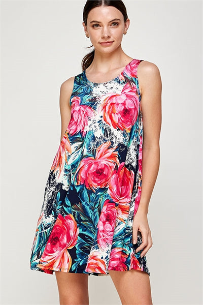 Teal Pink Floral Dress