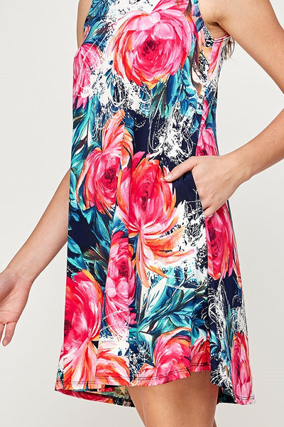 Teal Pink Floral Dress