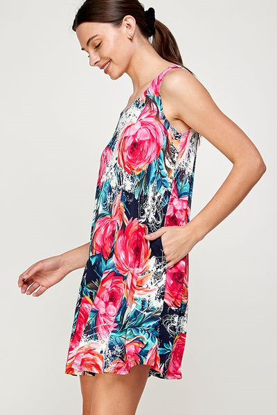 Teal Pink Floral Dress