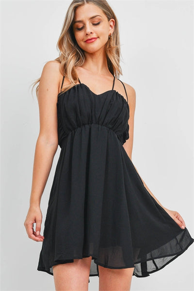 Strappy & Smocked Black Babydoll Dress