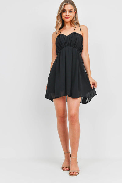 Strappy & Smocked Black Babydoll Dress