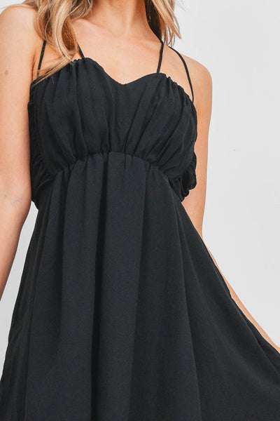 Strappy & Smocked Black Babydoll Dress