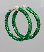 Green Glitter Hoop Earrings
