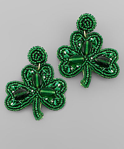 Green Beaded Shamrock Earrings