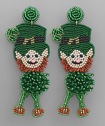 Dancing Leprechaun Beaded Earrings