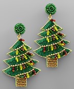 Sequin Beaded Christmas Tree Earrings