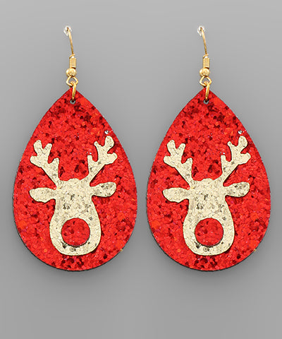 Glitter Rudolph Teardrop Earrings