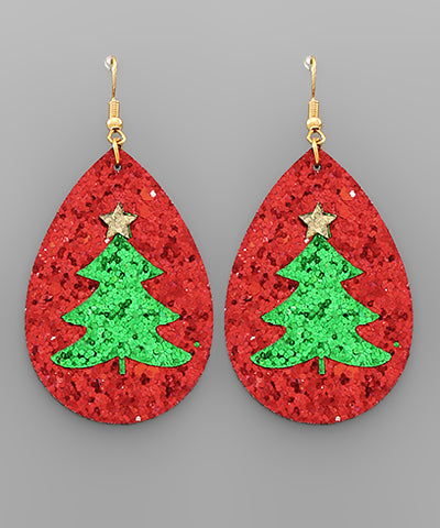Glitter Christmas Tree Teardrop Earrings
