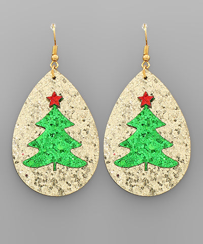 Glitter Christmas Tree Teardrop Earrings