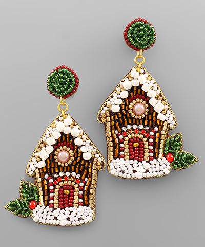 Gingerbread House Beaded Earrings