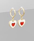 White & Red Heart Hoop Earrings
