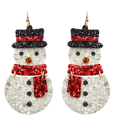 Glitter Snowman Earrings