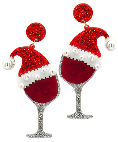 Wine Glass & Santa Hat Earrings